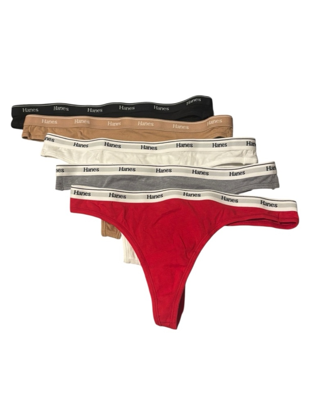 Hanes 5-Pack Medium Women's Cotton Thong Set -Red, Black, Tan, White, Gray NWOT